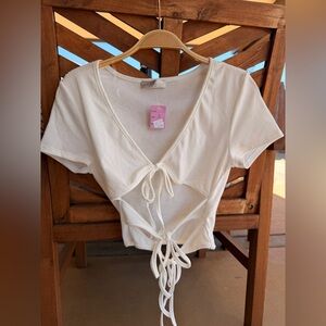 A3 Designs White 3 Tie Front Ribbed Womens Tank Top